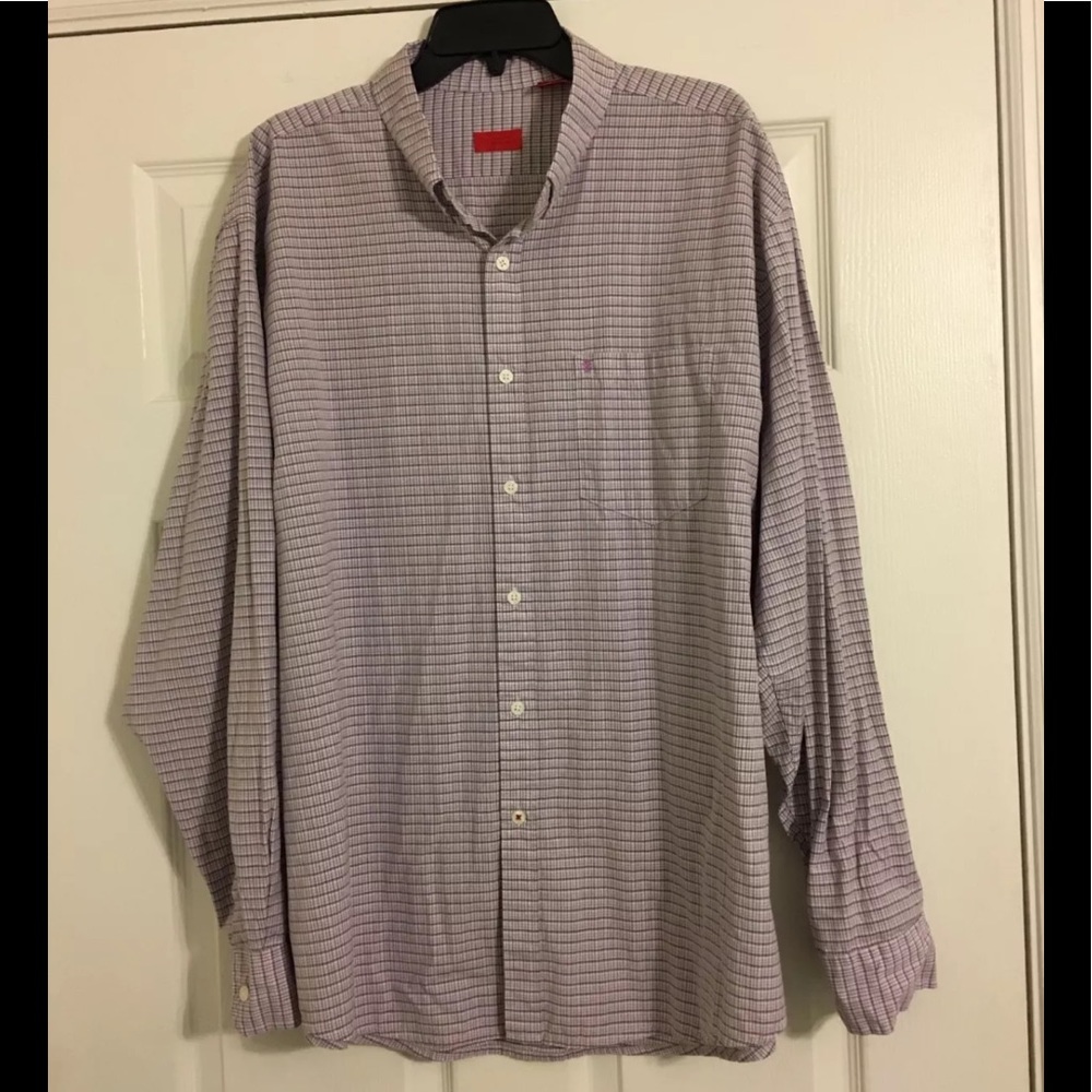 Izod Mens Button Down Shirt Purple Checker Size XL
